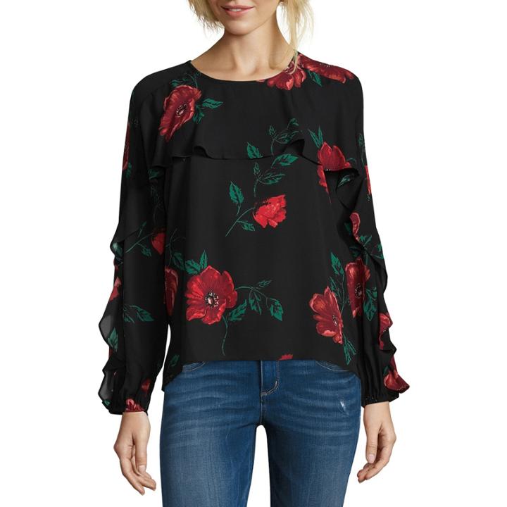 Belle + Sky Long Sleeve Ruffle Front Blouse
