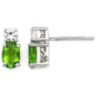 Simulated Peridot & White Sapphire Stud Earrings Sterling Silver