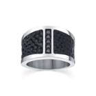 Maksim Stainless Steel, Leather And Cubic Zirconia Ring