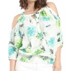 Women Chiffon Woven Ocean Bqt Print Blouson Blouse Cut Out Sleeves