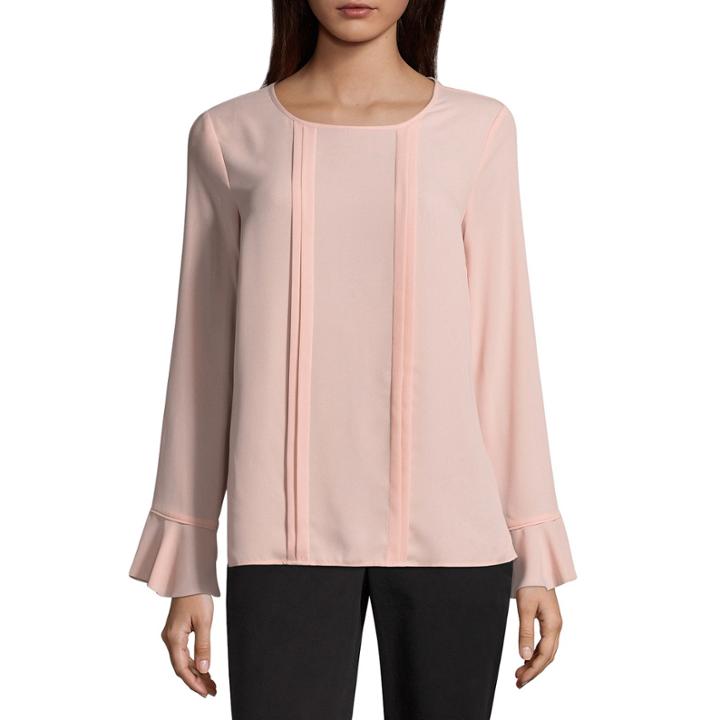 Liz Claiborne Long Sleeve Crew Neck Woven Blouse-tall