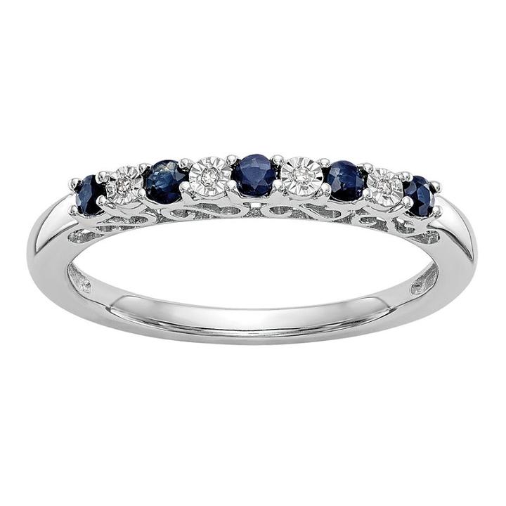 Womens Genuine Blue Sapphire & Genuine Diamond Accent 14k White Gold Wedding Band
