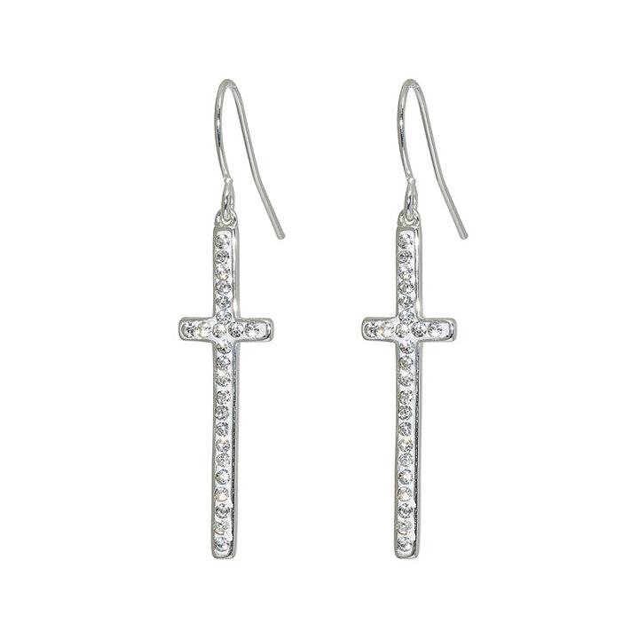 Sparkle Allure White Cubic Zirconia Cross Drop Earrings