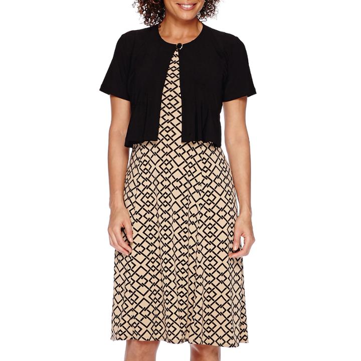 Danny & Nicole Short-sleeve Pleated One-button Jacket Dress