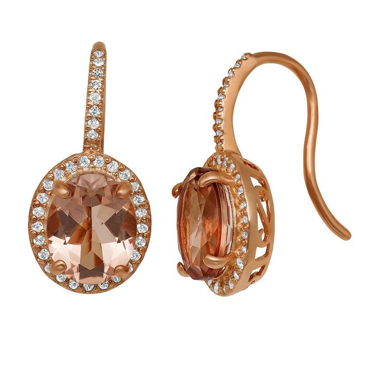 Simulated Pink Morganite 14k Rose Gold Over Silver 22.2mm Oval Hoop Earrings