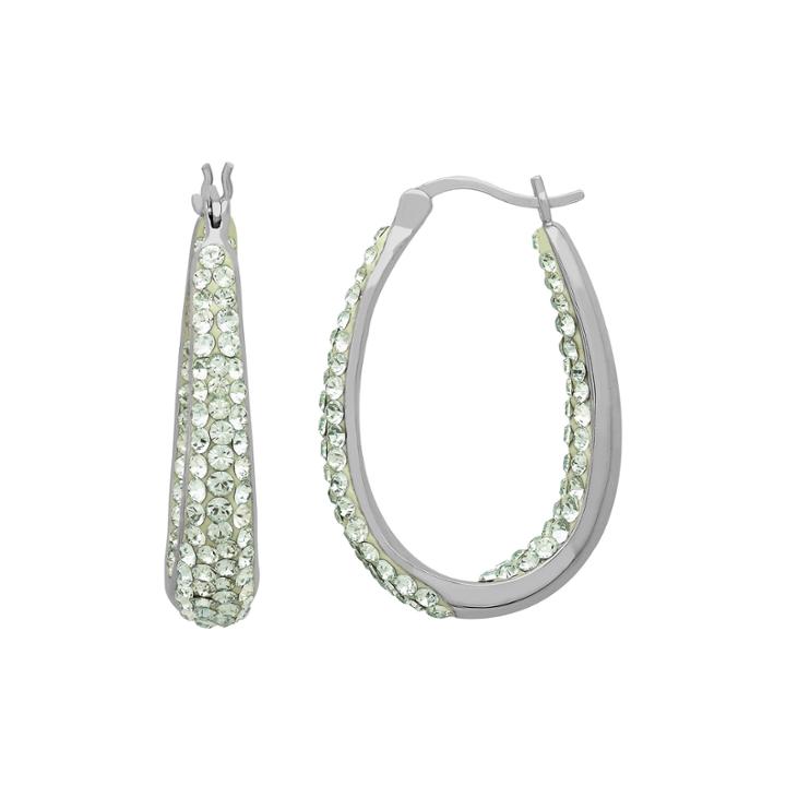 Light Green Crystal Sterling Silver Hoop Earrings