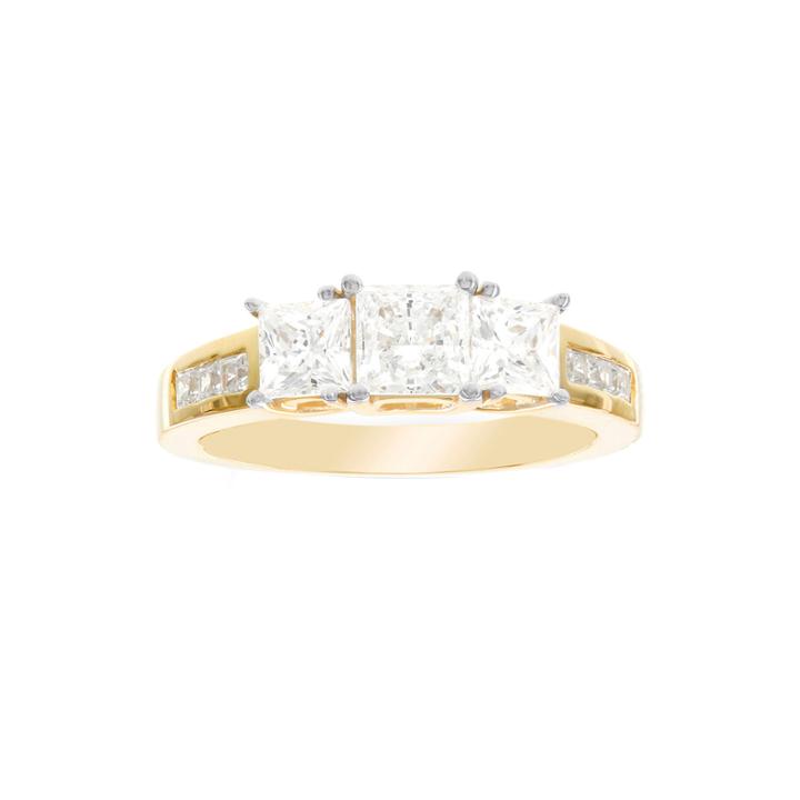Diamonart 10k Yellow Gold Cubic Zirconia 2.66 C.t.t.w. 3 Stone Princess Ring