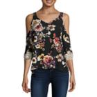 Eyeshadow 3/4-sleeve Floral-print Cold-shoulder Top - Juniors