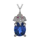 Simulated Blue Sapphire & Simulated White Sapphire Elephant Pendant Necklace