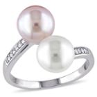 White And Pink Cultured Freshwater Pearl & Diamond Accent 10k White Gold Ring