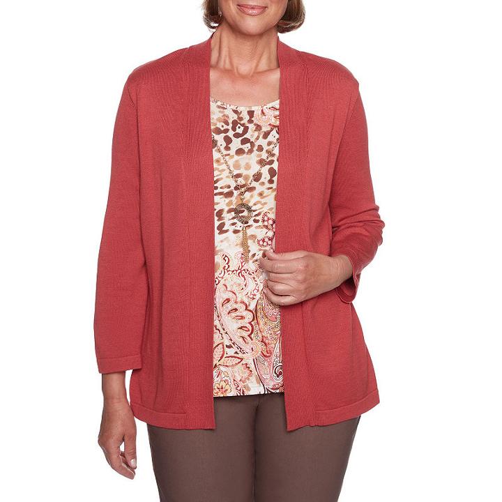 Alfred Dunner Sunset Canyon 3/4 Sleeve Round Neck Layered Sweaters