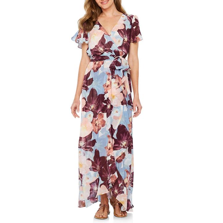 Flex Short Sleeve Floral Maxi Dress
