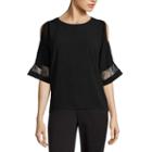 Worthington Elbow Sleeve Crew Neck Crepe Blouse-petite