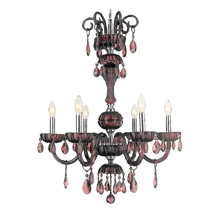 Carnivale Collection 6 Light Chrome Finish And Cranberry Red Crystal Chandelier 25 D X 32 H Large