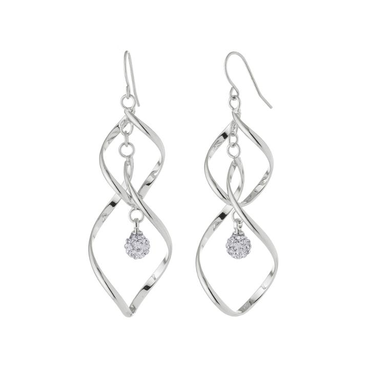 Sparkle Allure Clear Crustal Ball Twist Silver Over Brass Drop Earrings