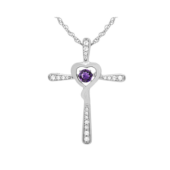 Love In Motion&trade; Genuine Amethyst And Diamond-accent Cross Pendant Necklace