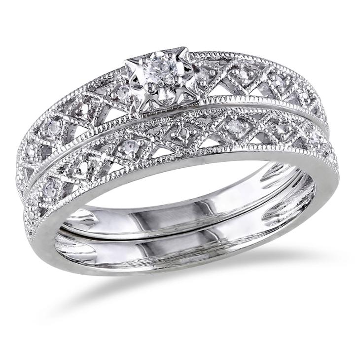 1/10 Ct. T.w. Diamond Sterling Silver Vintage Style Bridal Set