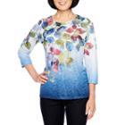 Alfred Dunner Classics 3/4 Sleeve Jewel Neck Leaf T-shirt-womens