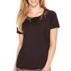 Liz Claiborne Short-sleeve Beaded Woven T-shirt - Tall