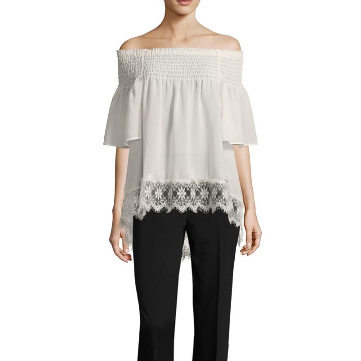 Libby Edelman Off The Shoulder Lace Hem Blouse