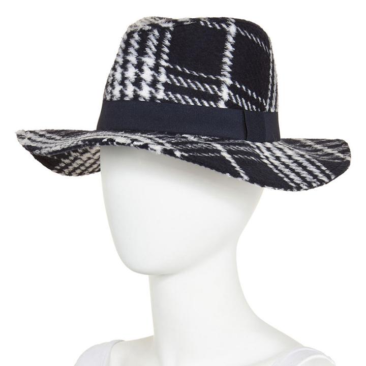 Oversized Plaid Panama Hat