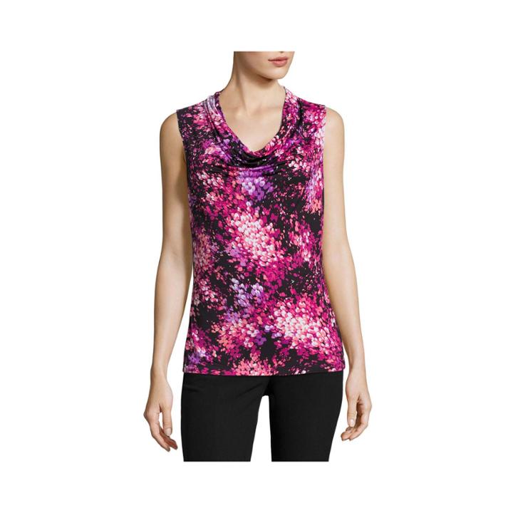 Worthington Sleeveless Draped Neck Floral T-shirt-womens