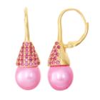 Pink Cultured Freshwater Pearl & Lab-created Ruby 14k Gold Over Silver Earrings