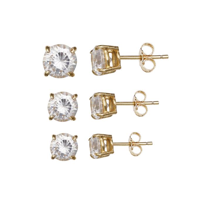 3-pr. Cubic Zirconia 14k Yellow Gold Over Sterling Silver Stud Earring Set