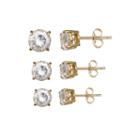 3-pr. Cubic Zirconia 14k Yellow Gold Over Sterling Silver Stud Earring Set