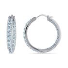 Genuine Aquamarine Sterling Silver Inside-out Hoop Earrings