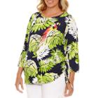 Lark Lane Braziliant 3/4 Sleeve Leaf Print T-shirt-plus