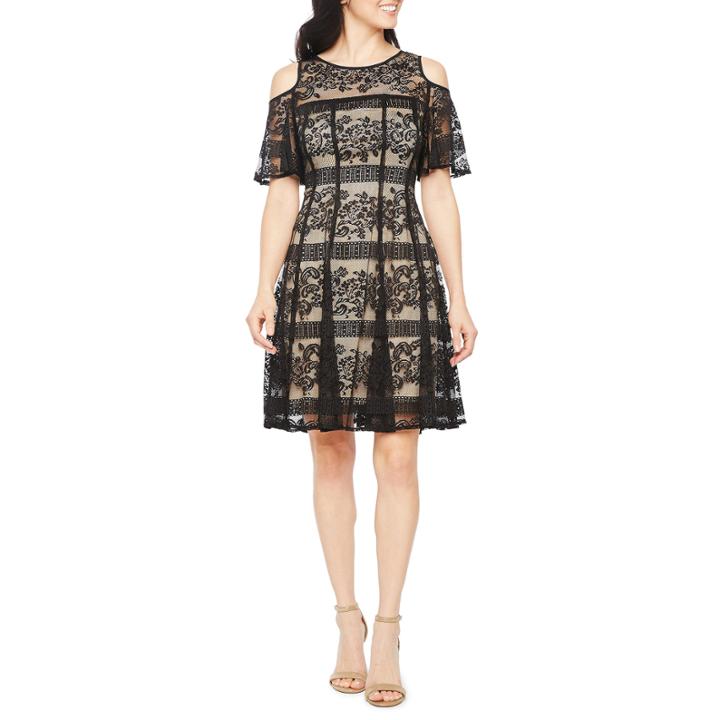 Danny & Nicole Short Sleeve Lace Floral Fit & Flare Dress