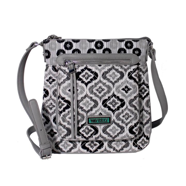 Waverly Black White Ikat Quilted Medium Crossbody Bag