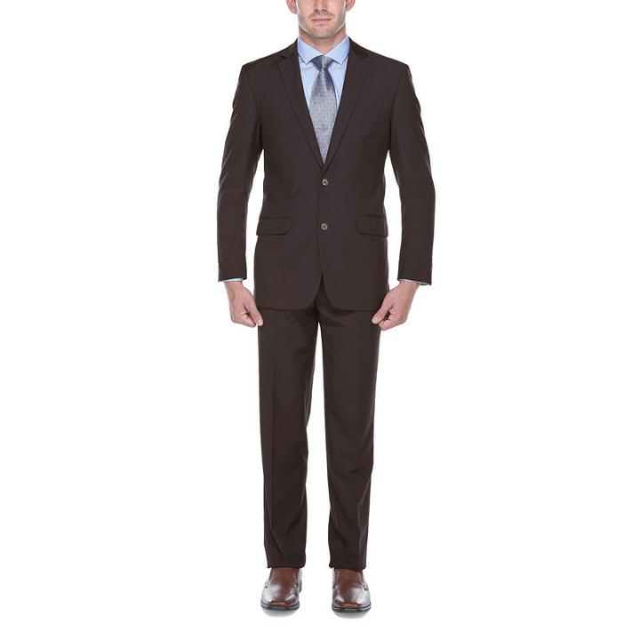 Verno Men's Brown Classic Fit Italian Styled Notched Lapel Two Piece Suit