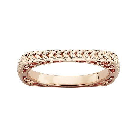 Personally Stackable 18k Rose Gold Over Sterling Silver Textured Square Ring