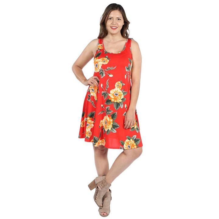 24seven Comfort Apparel Alicia Red Floral Mini Dress - Plus