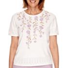 Alfred Dunner Lavender Fields Short-sleeve Floral-yoke Sweater - Petite