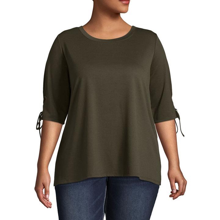 Boutique + 3/4 Sleeve Round Neck T-shirt-womens Plus