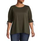 Boutique + 3/4 Sleeve Round Neck T-shirt-womens Plus