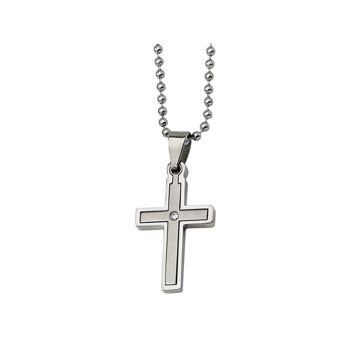 Mens Diamond Accent Stainless Steel Cross Pendant