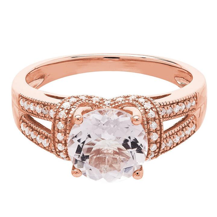 Womens Genuine Pink Morganite 14k Gold Cocktail Ring