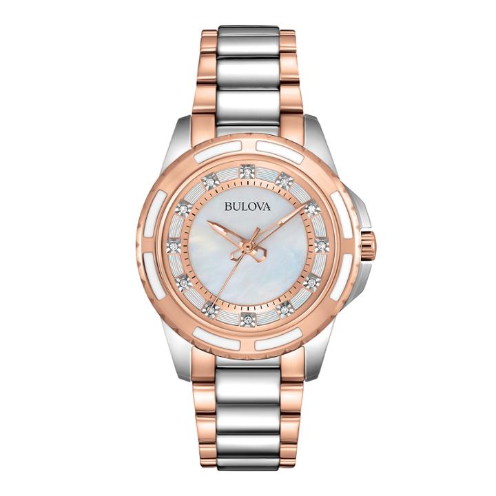 Bulova Womens Two-tone Mother-of-pearl Diamond-accent Watch 98p134
