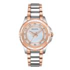 Bulova Womens Two-tone Mother-of-pearl Diamond-accent Watch 98p134