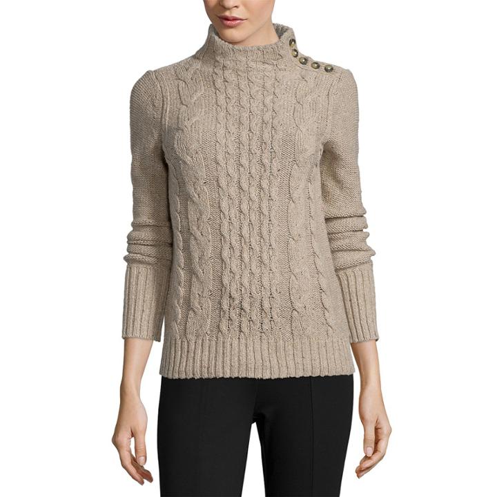 St. John's Bay Long-sleeve Funnel-neck Cable Sweater-petite