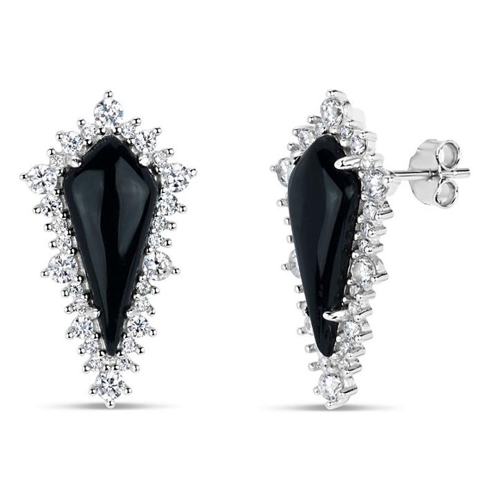 Black Onyx 21mm Curved Stud Earrings