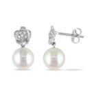 Diamond Accent Genuine White Pearl Stud Earrings