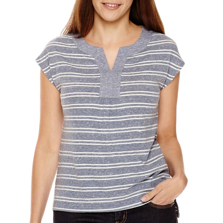 Liz Claiborne Short-sleeve Split-neck Extended Shoulder Tee - Tall