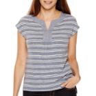 Liz Claiborne Short-sleeve Split-neck Extended Shoulder Tee - Tall