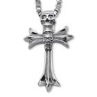 Inox Jewelry Mens Stainless Steel Two Skull Cross Pendant Necklace