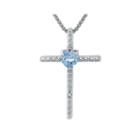 Lab-created Aquamarine And Diamond-accent Sterling Silver Cross And Heart Pendant Necklace